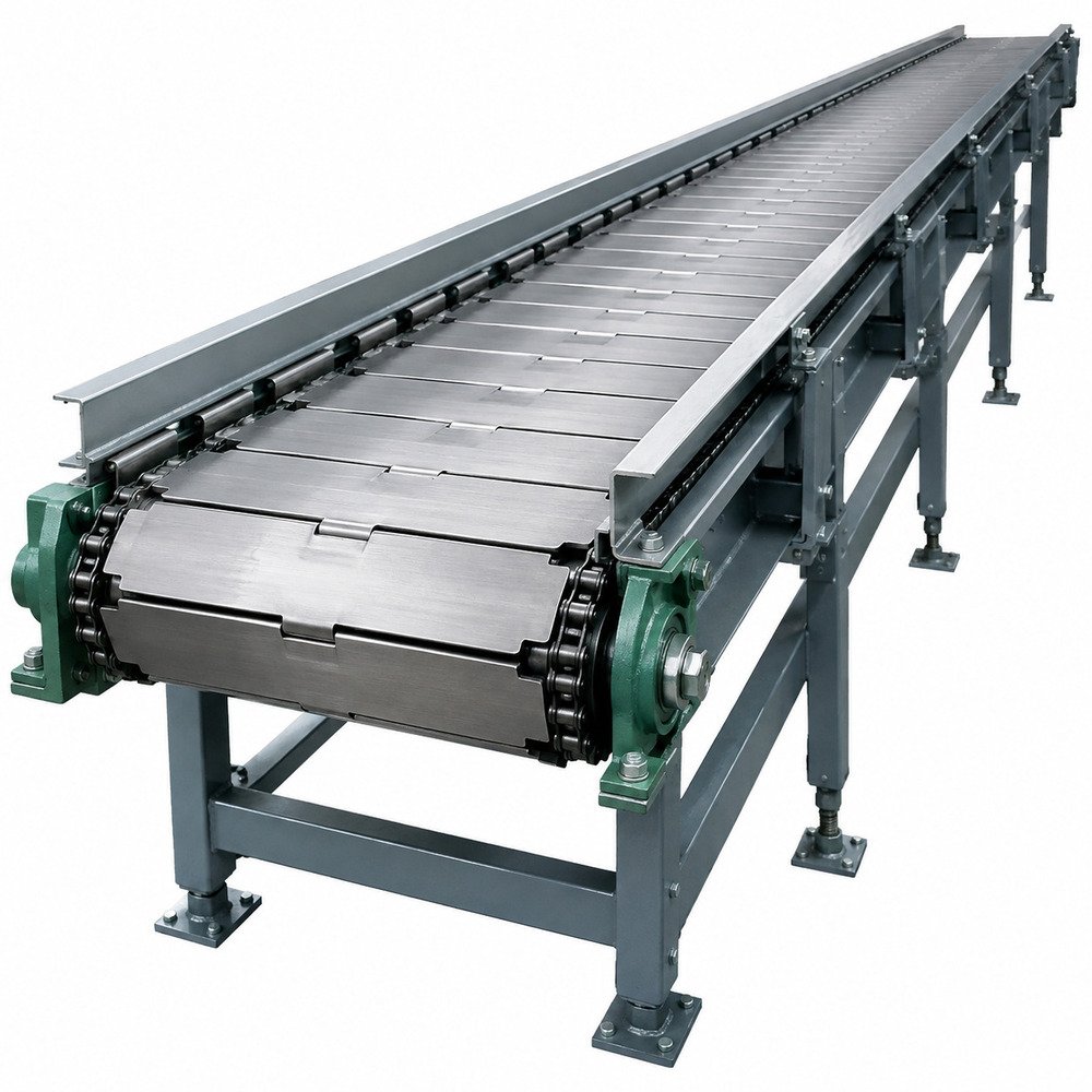 Industrial slat conveyor system for material handling by Static Automation